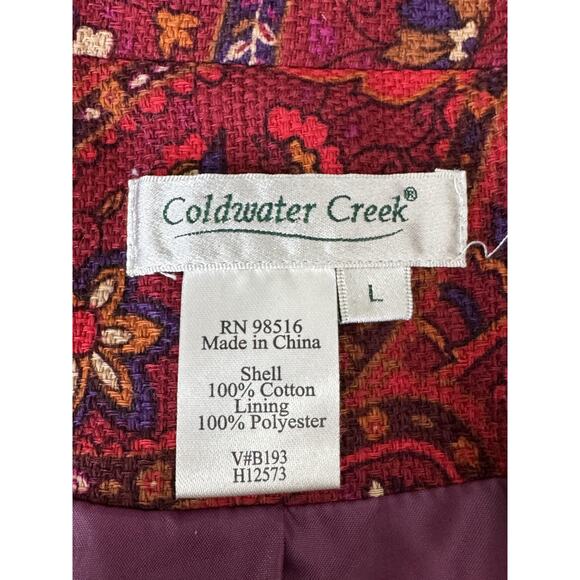 Coldwater Creek Jacket Womens Large Red Paisley Floral Blazer Button Up Lined - Picture 5 of 11